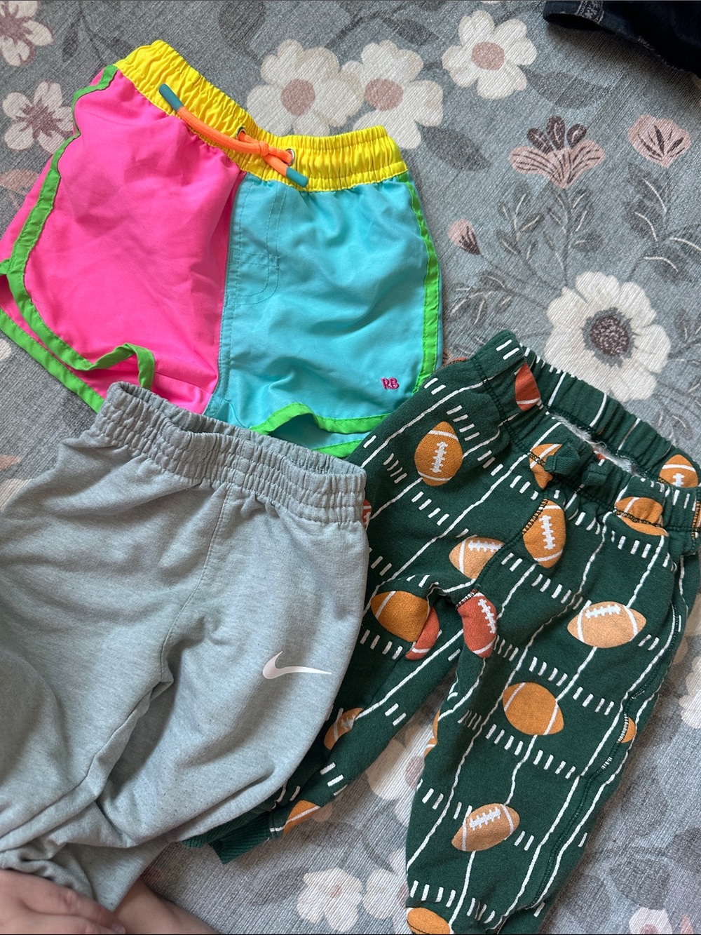 Boys 3-Pack Shorts & Pants — Neon Swim Trunks, Nike & Football Sweats